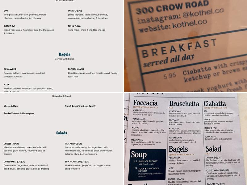 Kothel Crow Road Menu