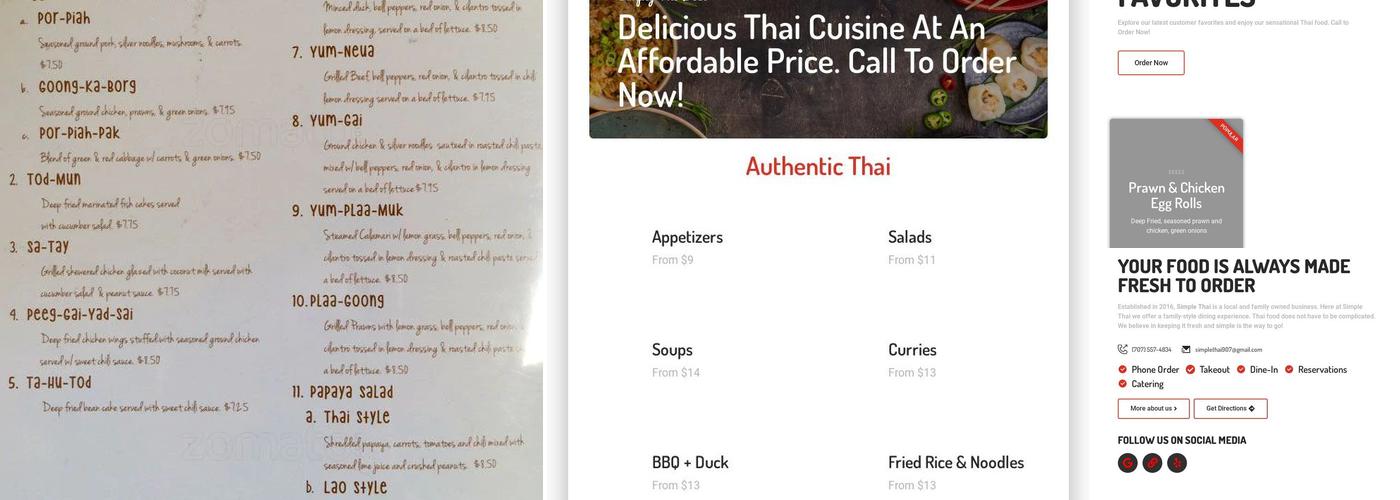 Simple Thai Menu