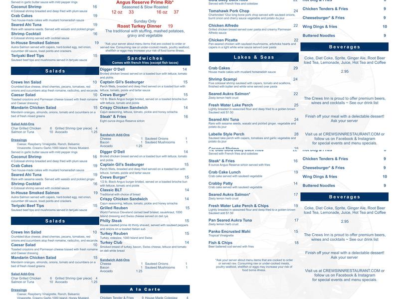 Crews Inn Menu