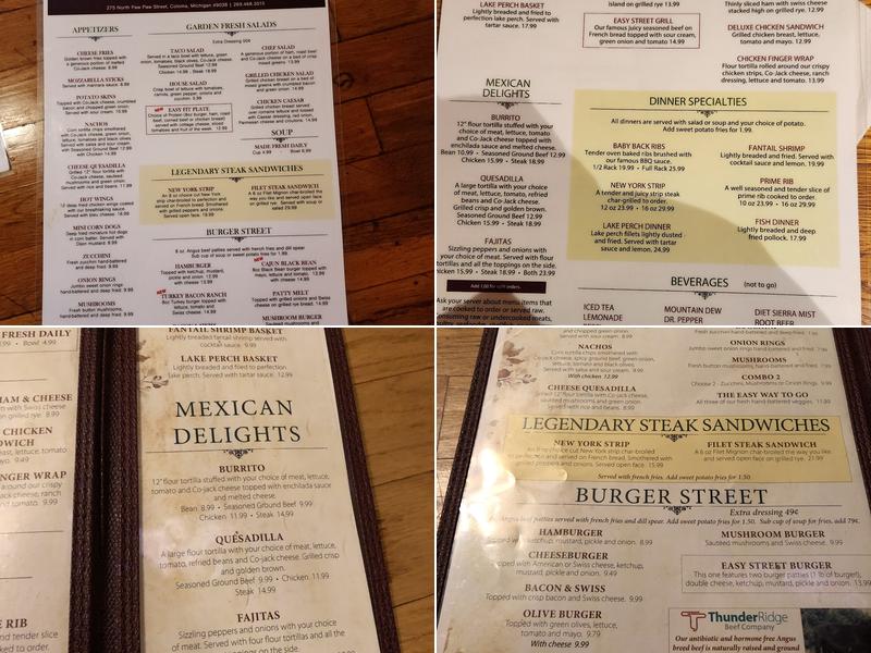 Easy Street Inn Food & Spirits Menu