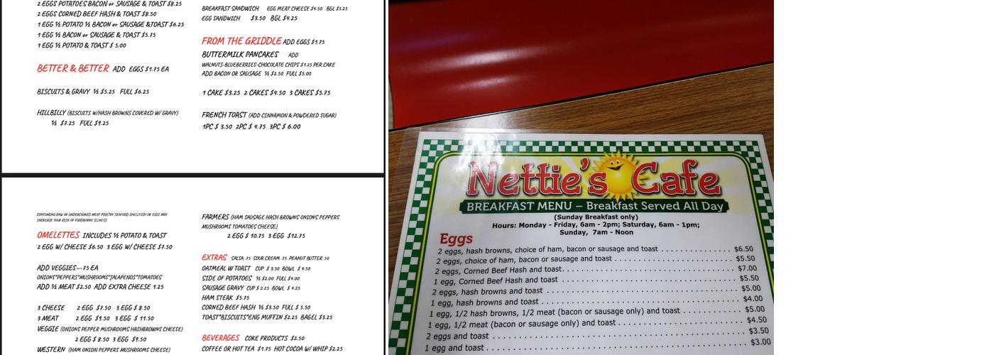 Nettie's Cafe Menu