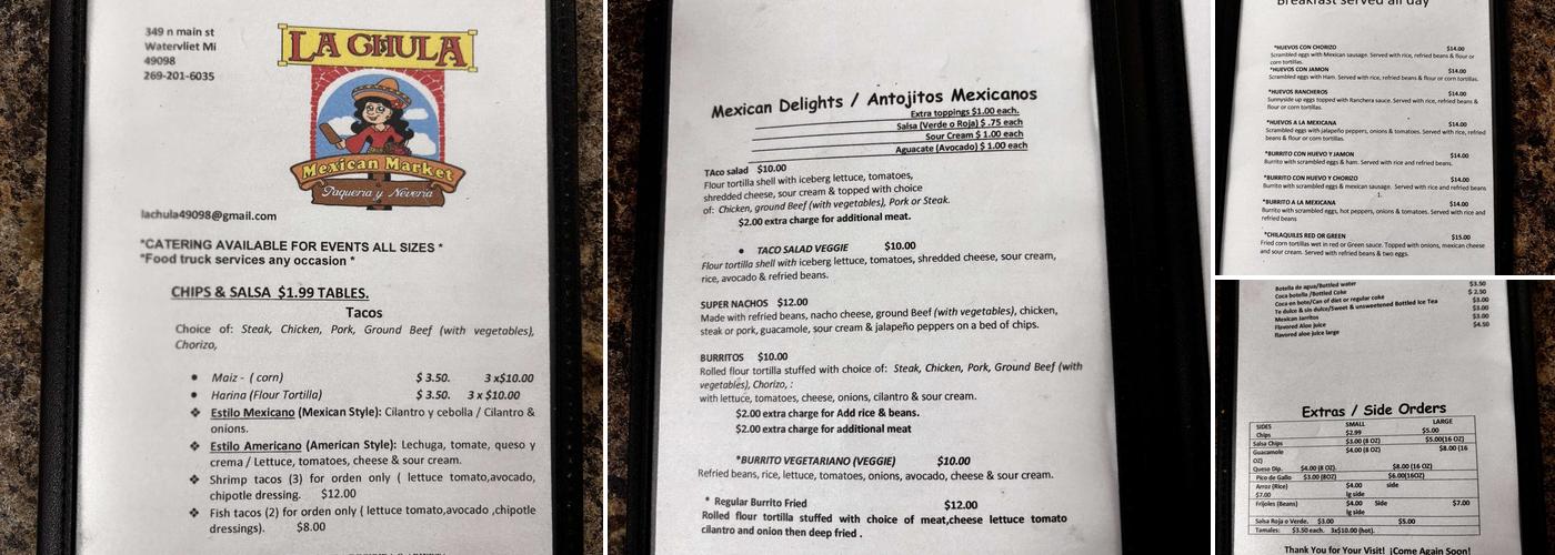 La Chula Mexican Market Menu