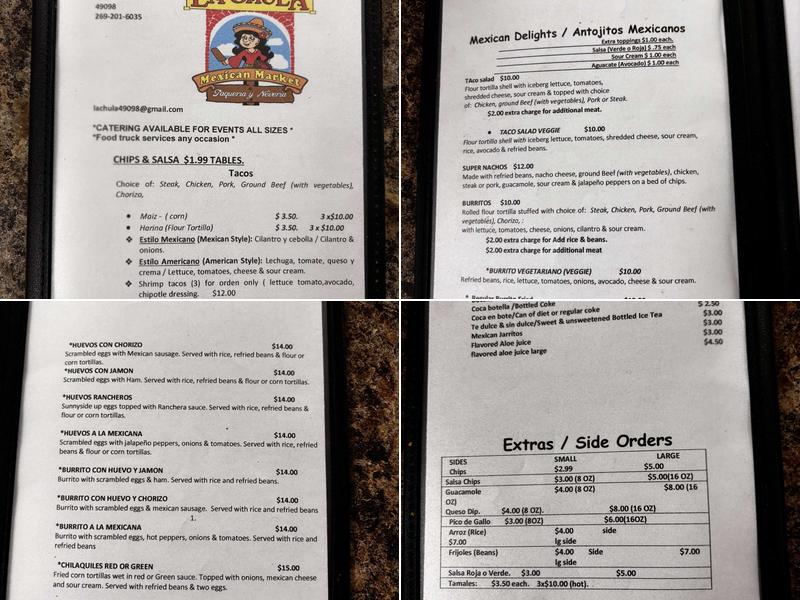 La Chula Mexican Market Menu