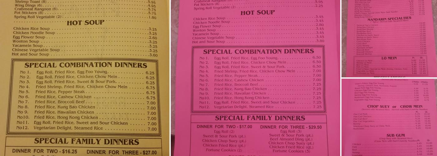 Chan's Palace Menu