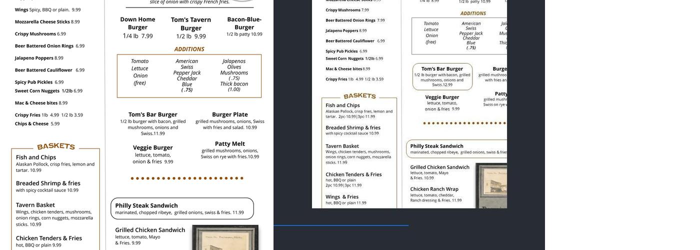 The Pullman Tavern Menu