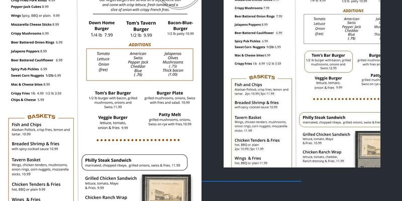 The Pullman Tavern Menu