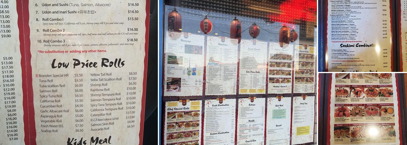 Samurai Sushi Menu