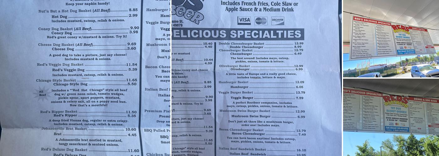 Red's Root Beer Menu