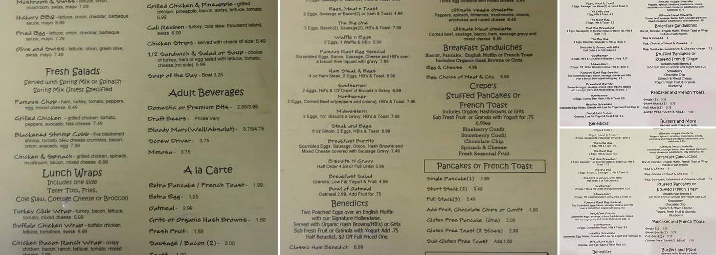 East Egg Mattawan Menu