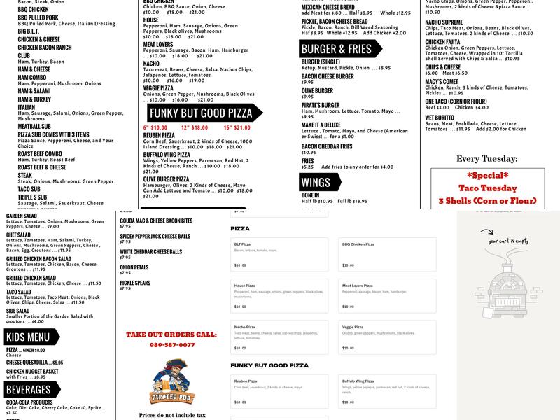 Pirate's Pub Menu