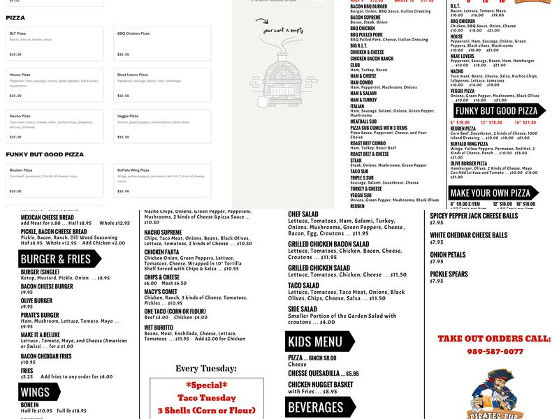 Pirate's Pub Menu