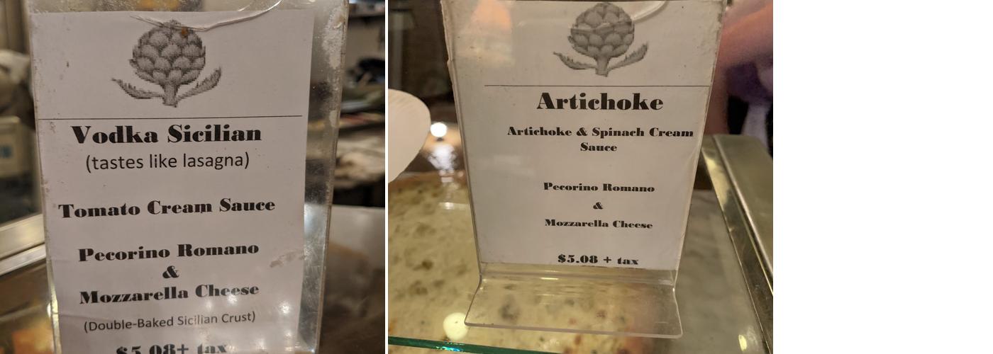 Artichoke Basille's Pizza Menu