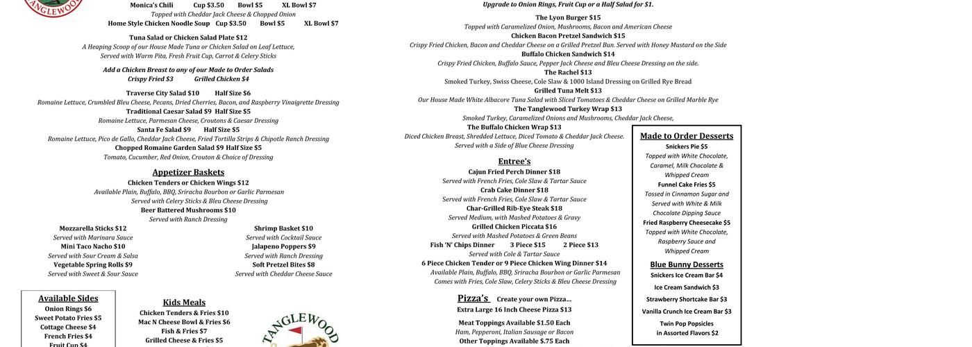 Tanglewood Restaurant Menu