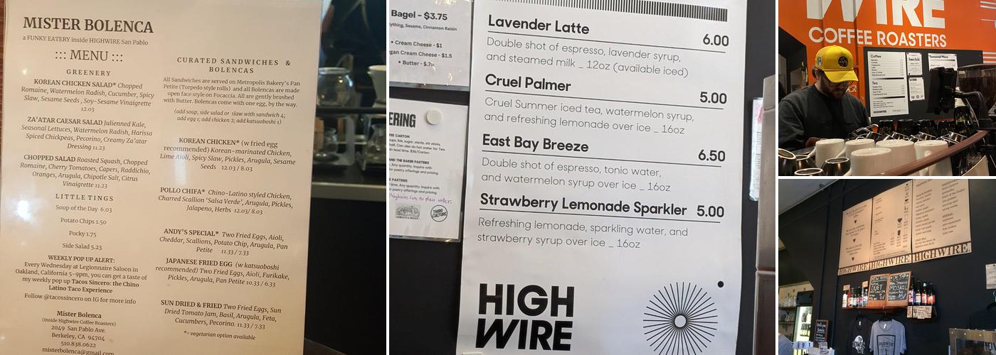 Highwire Coffee Roasters Menu