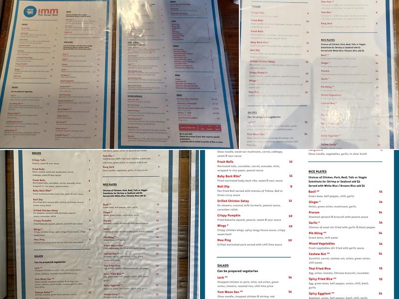 Imm Thai Street Food Menu