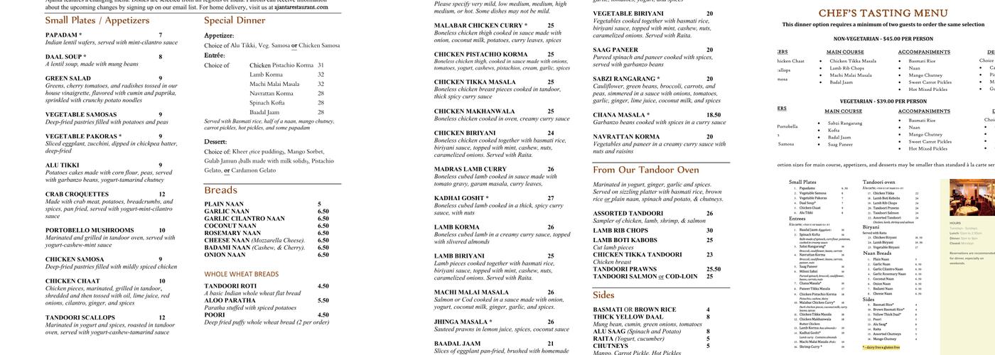 Ajanta Menu