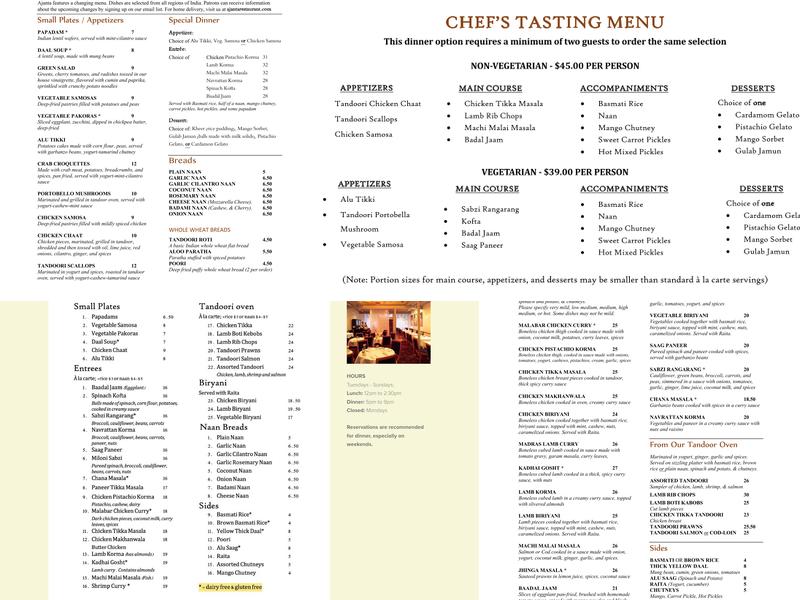 Ajanta Menu