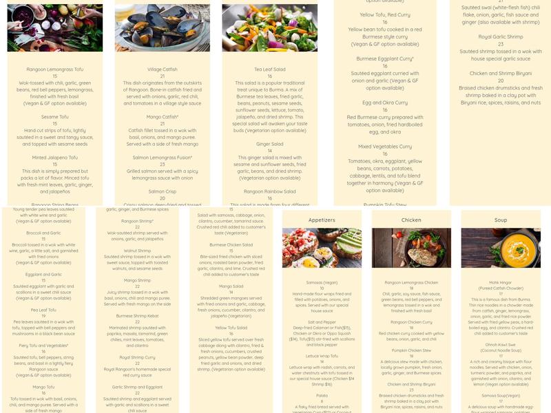 Royal Rangoon Menu