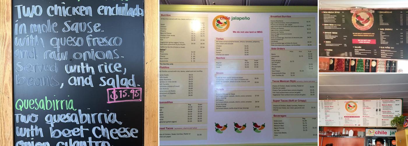 Chile Jalapeño Taquería Menu