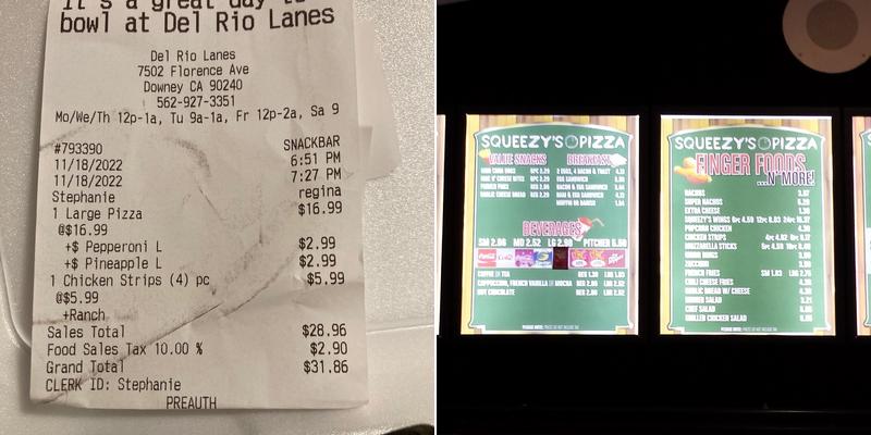 Squeezy's Pizza Menu