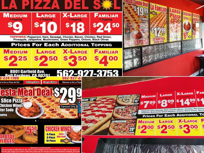 La Pizza Del Sol Menu