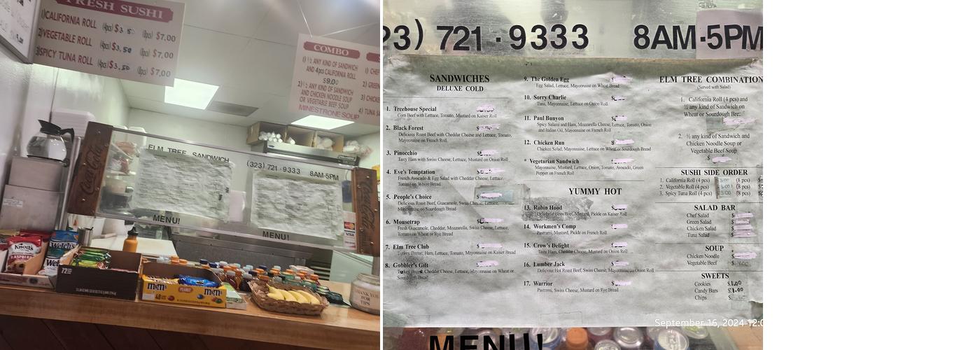 Elm Tree Sandwich Shop Menu