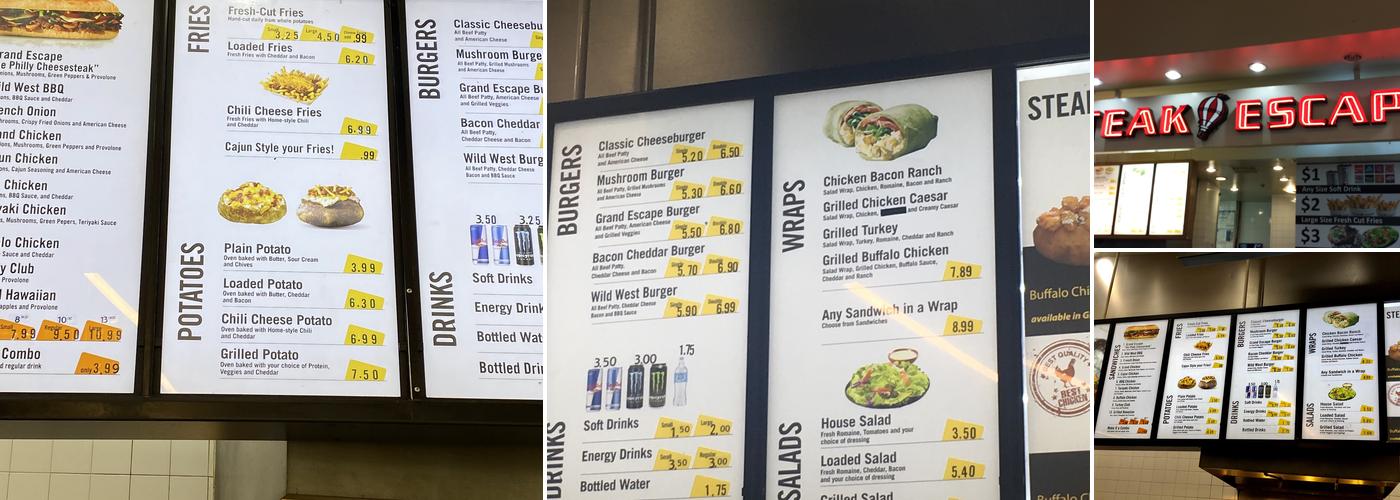 Steak Escape Sandwich Grill Menu