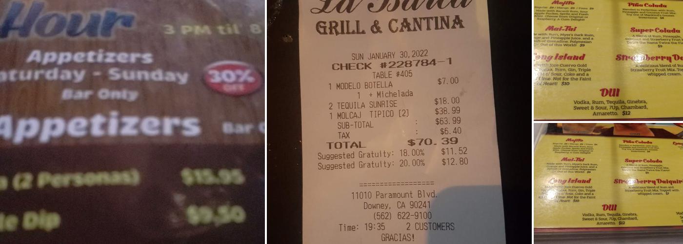 La Barca Grill & Cantina Menu