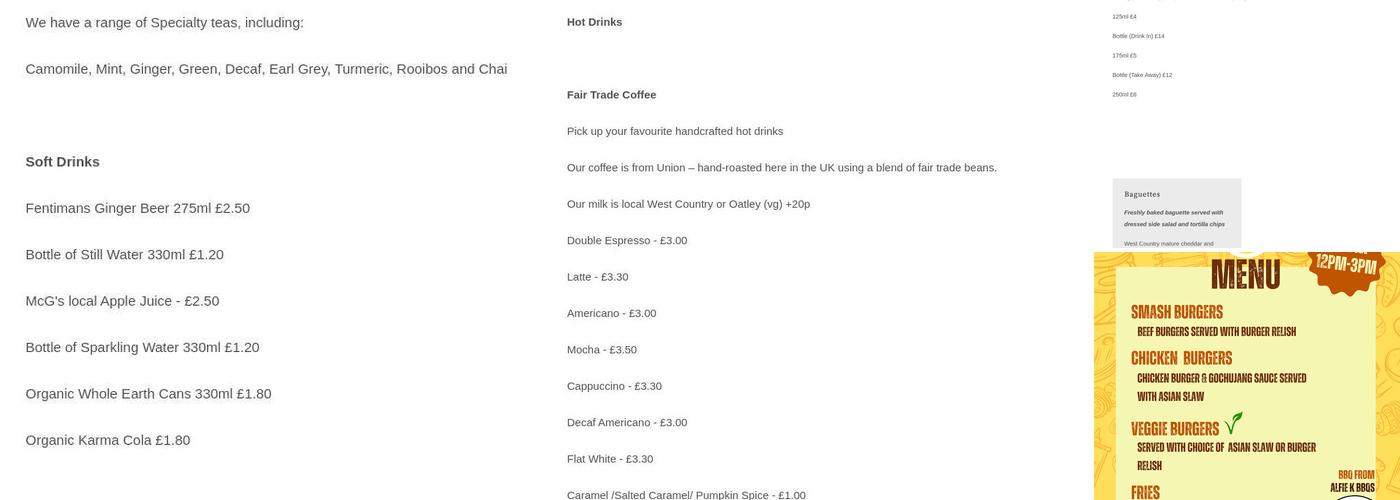 Yarde Orchard Cafe & Accommodation Menu