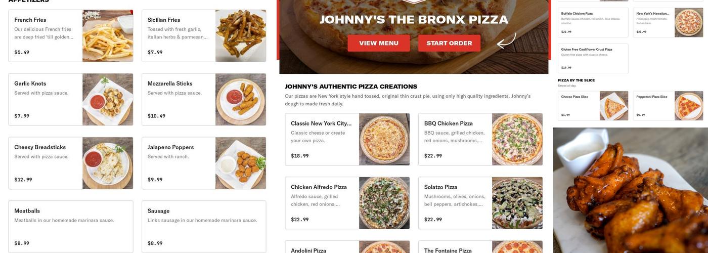 Johnny's The Bronx Pizza Menu