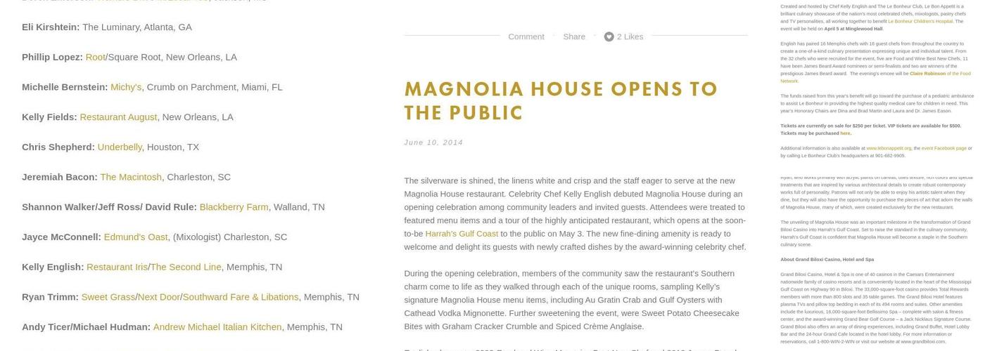 Chef Kelly English, Menu