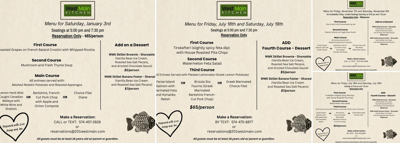 Westmain Kitchen Menu