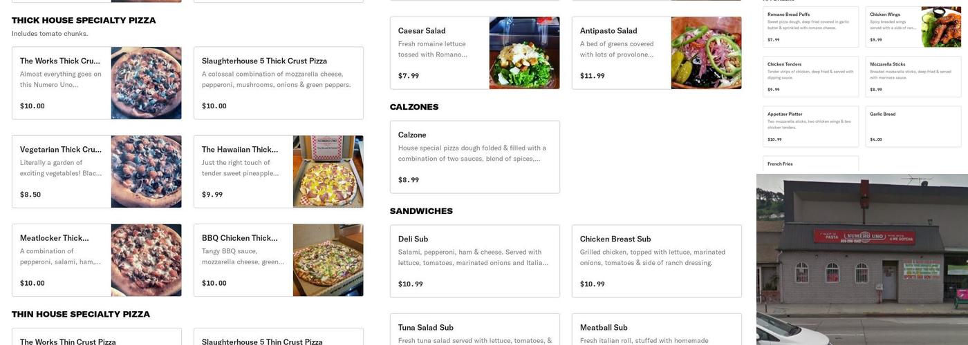 Numero Uno Pizza Menu