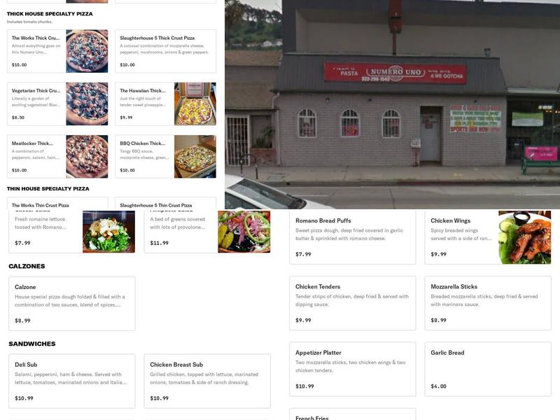 Numero Uno Pizza Menu