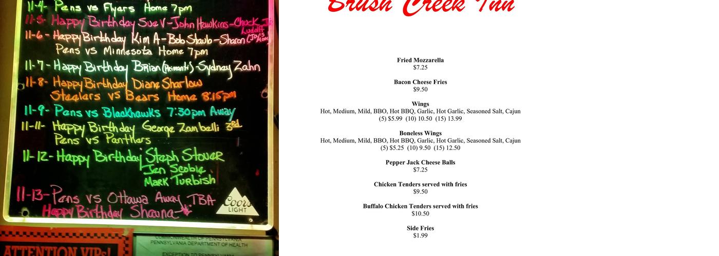 Brush Creek Inn Menu