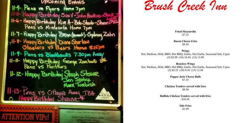 Brush Creek Inn Menu