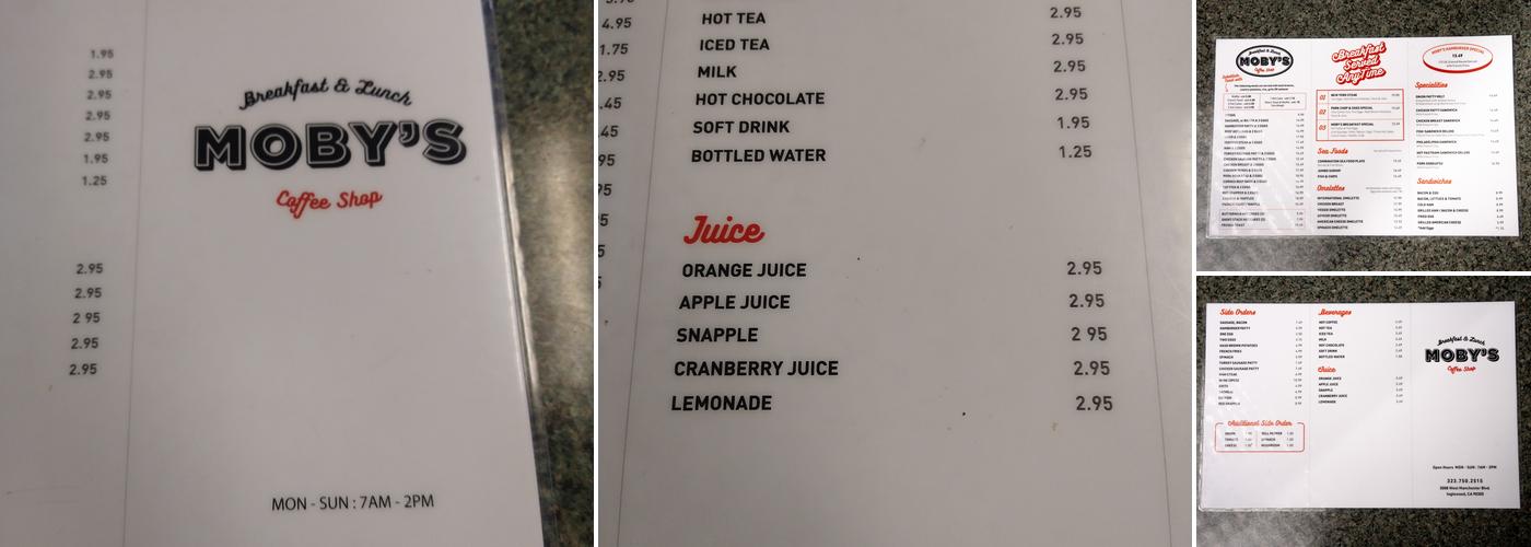 Moby's Coffee Shop Menu