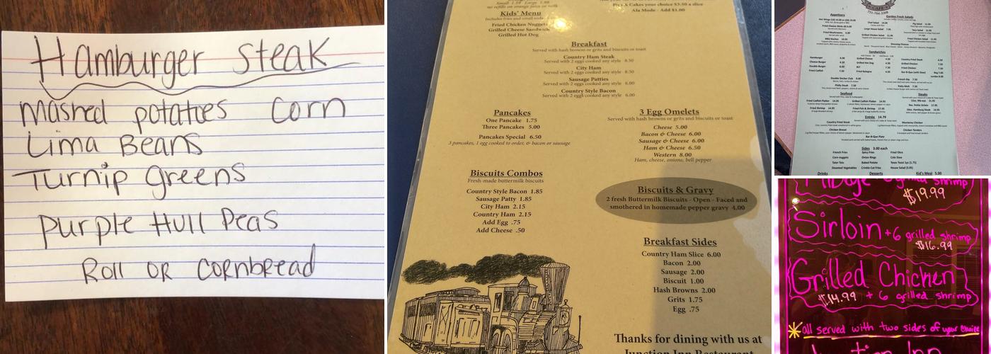 Junction Inn Restaurant Menu