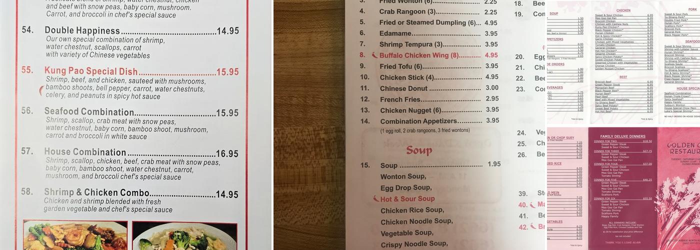 Golden China Restaurant Menu