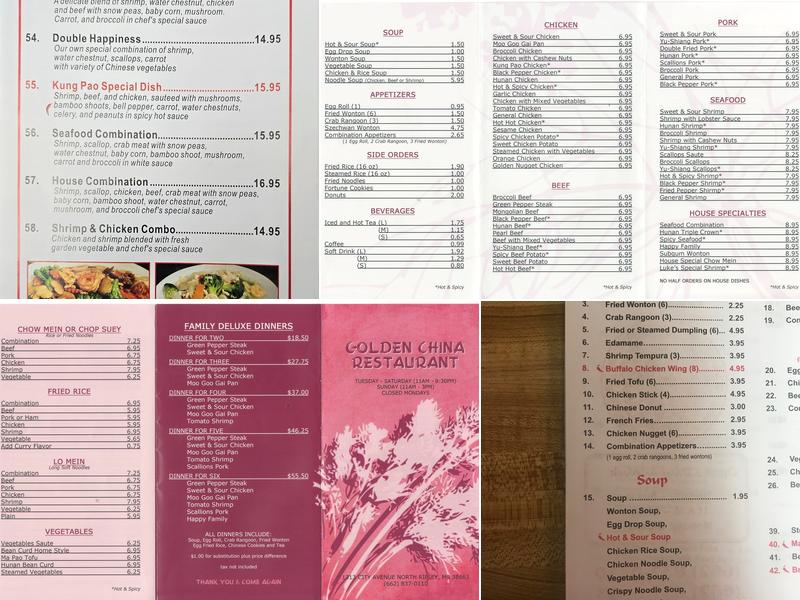 Golden China Restaurant Menu