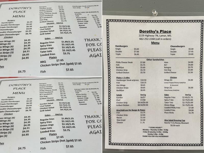 Dorothy's Place Menu