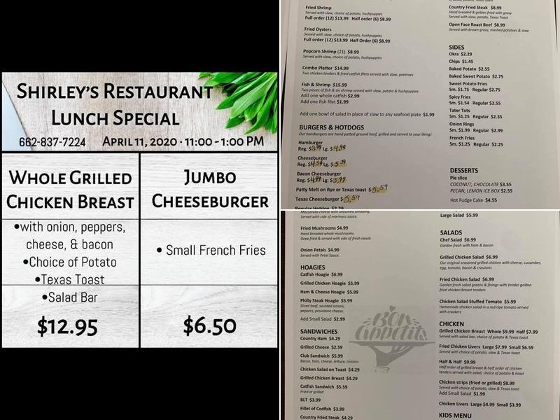 Shirley's Restaurant Menu
