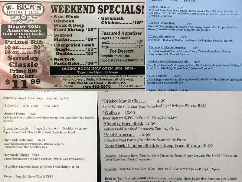 W. Rick's Taproom and Grill Menu
