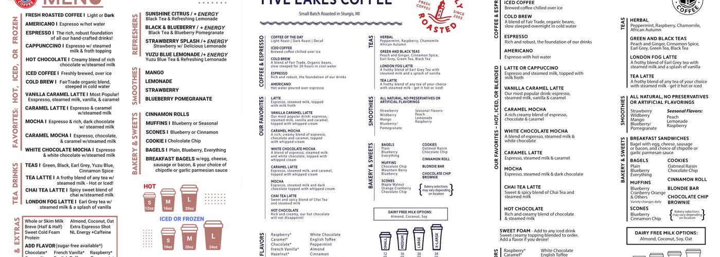 Five Lakes Coffee Menu