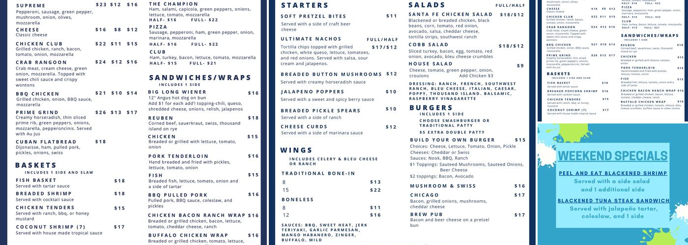 Shady Nook Inn Menu