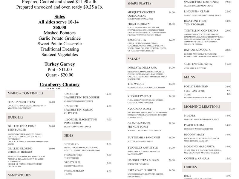 Spaggi's Menu
