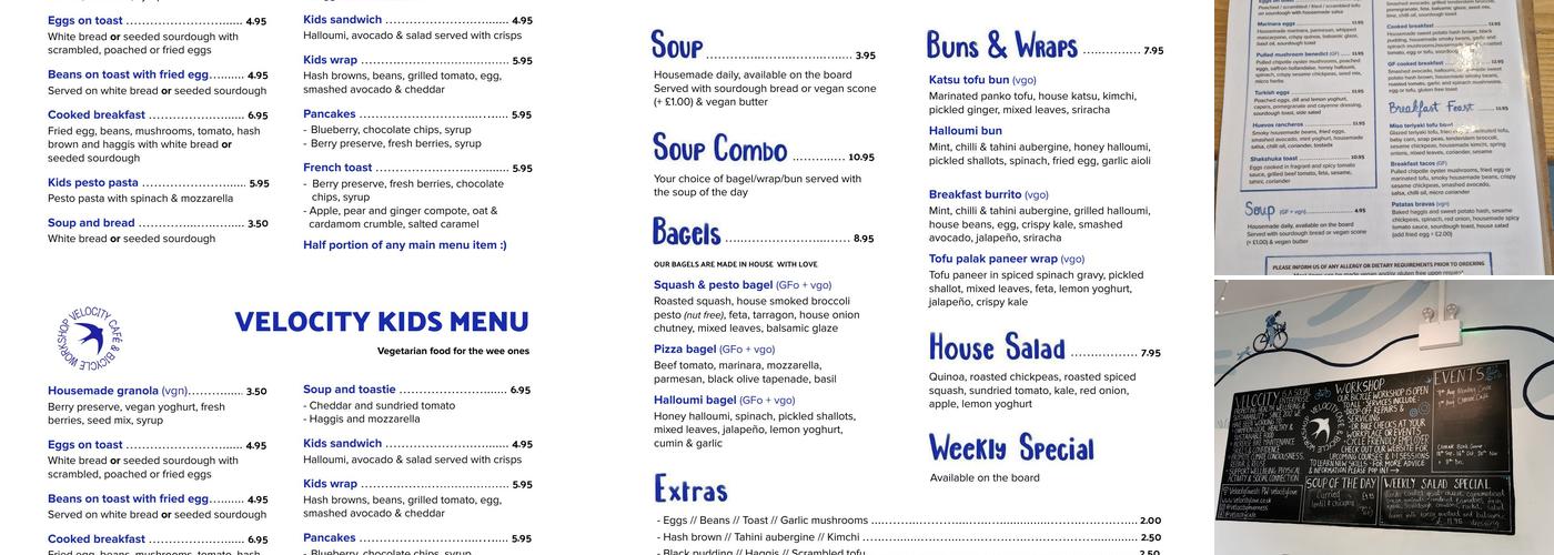 Velocity Café & Bicycle Workshop Menu