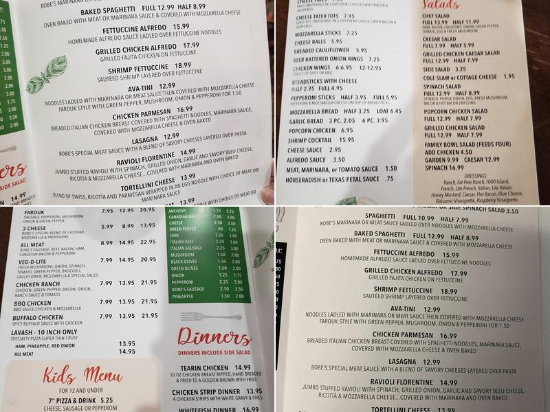 Bobe's Pizza Express Menu