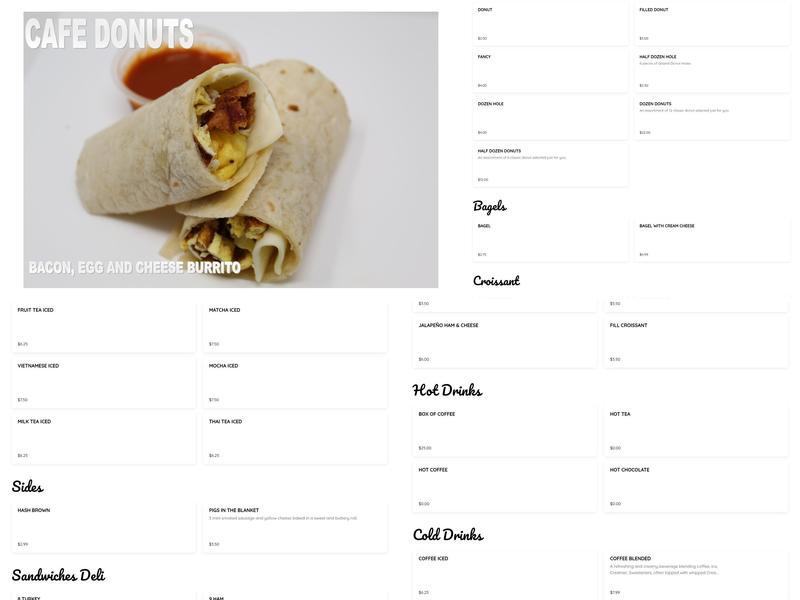 Cafe donuts and smoothies Menu