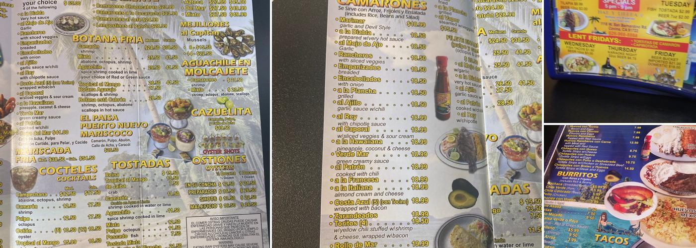 Mar Y Tierra Restaurant Menu